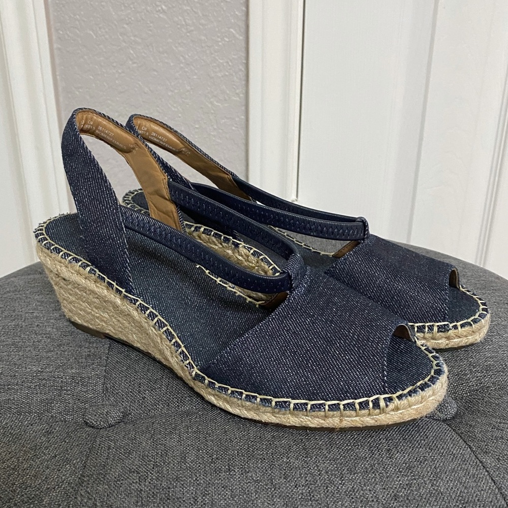Clark’s denim & hemp wedge sandals